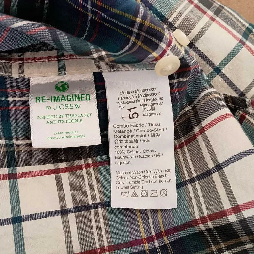 J.Crew Mens Shirt Large Plaid Classic Fit Short Sleeves Pocket BJ734 Cotton NWT